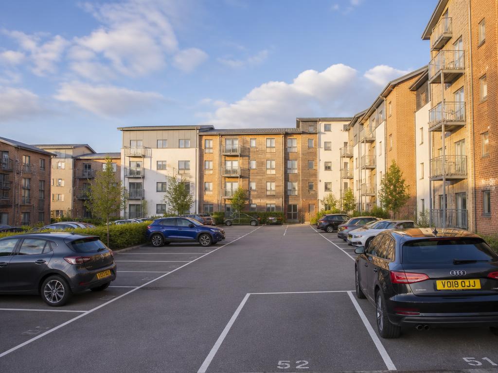 Residential estate car park at dusk